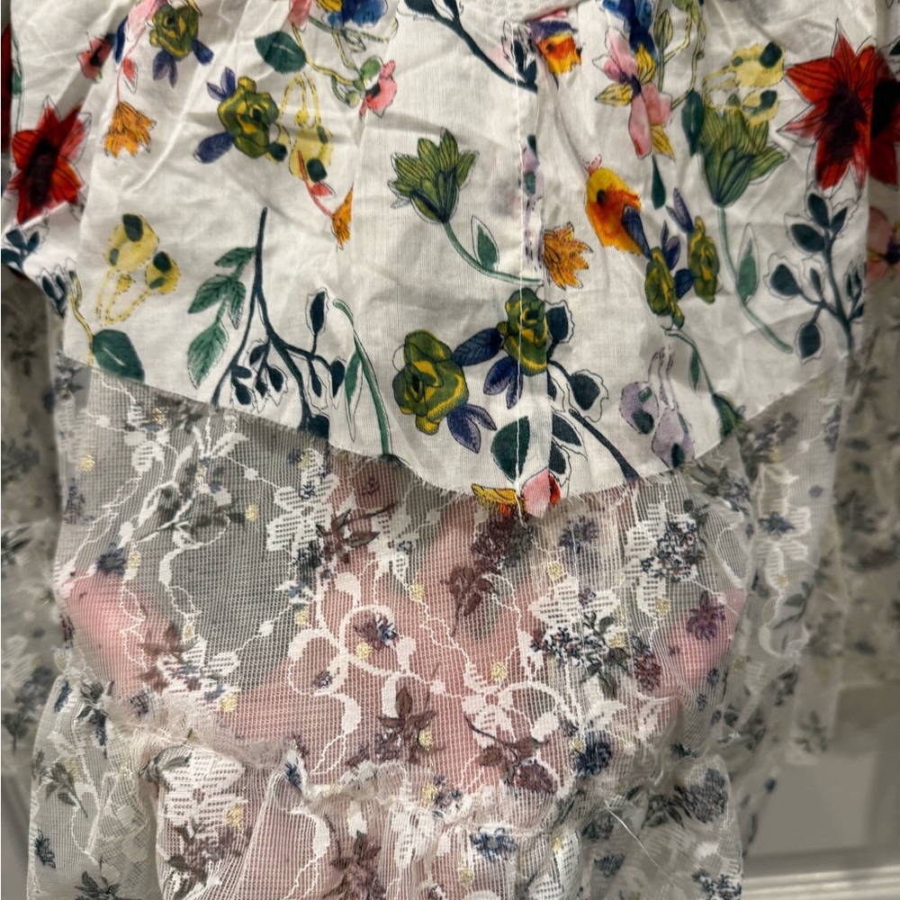 Anthropologie POL Womens Floral Ruffle Top - White and Multicolor - Picture 2 of 10
